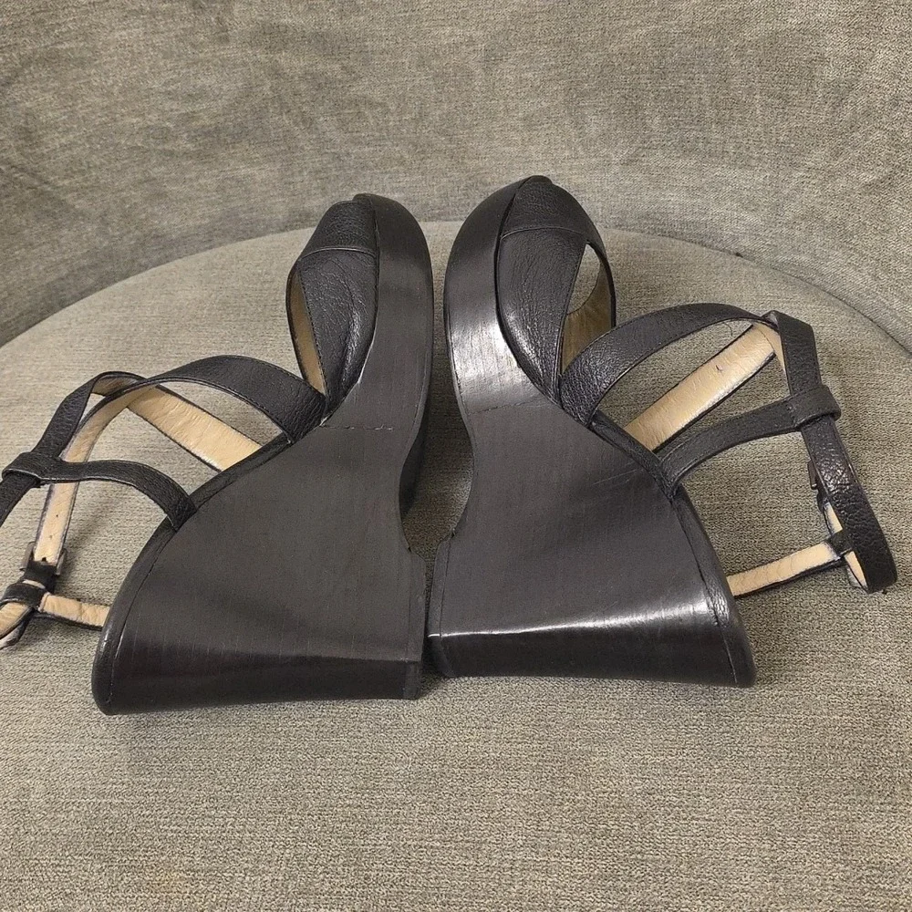 Max Mara Leather‎ Wedge Platform Size 37  US 7 Black  Open Toe